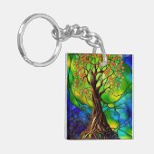 Farbenfroher Baum aus festem Glas - Look II Schlüsselanhänger (Vorderseite links)