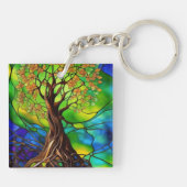 Farbenfroher Baum aus festem Glas - Look II Schlüsselanhänger (Rückseite)