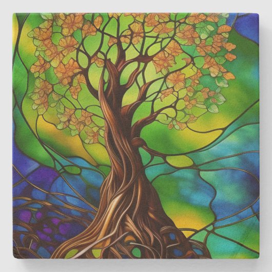 Farbenfroher Baum aus festem Glas - Look II Steinuntersetzer (Vorderseite)