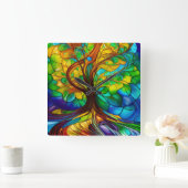 Farbenfroher Baum aus festem Glas Quadratische Wanduhr (Zuhause)