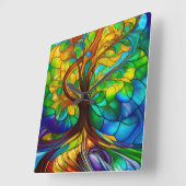 Farbenfroher Baum aus festem Glas Quadratische Wanduhr (Winkel)