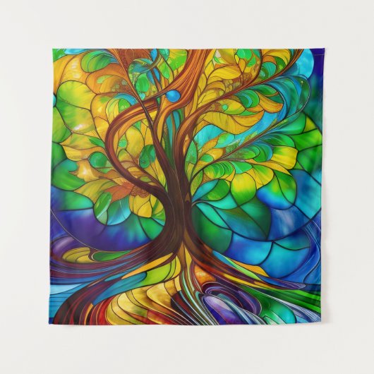 Farbenfroher Baum aus festem Glas Wandteppich (Vorderseite)