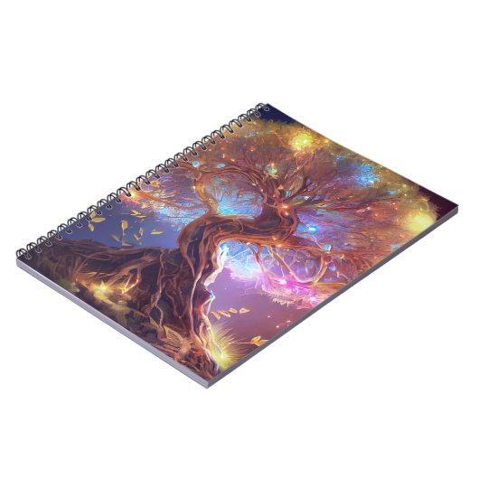 Farbenfroher Baum des Lebens Antikes Glühen Notizblock (Linke Seite)