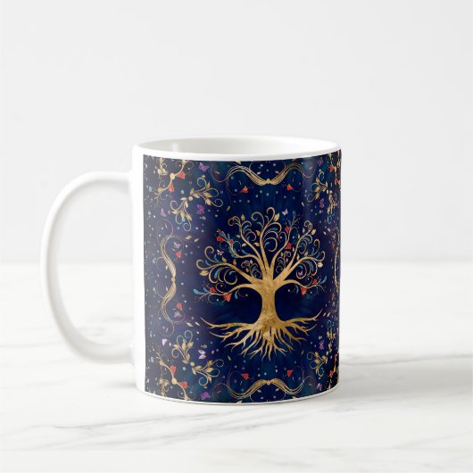 Farbenfroher Baum des Lebens - Yggdrasil Kaffeetasse (Links)