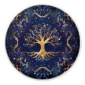 Farbenfroher Baum des Lebens - Yggdrasil Keramikknauf (Vorderseite)