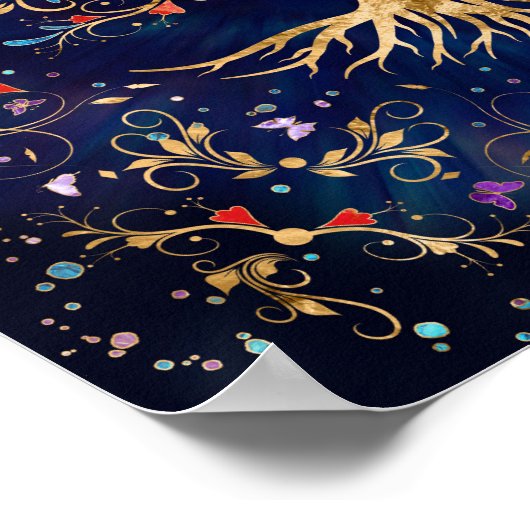 Farbenfroher Baum des Lebens - Yggdrasil Poster (Ecke)