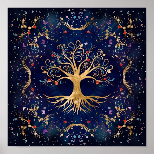 Farbenfroher Baum des Lebens - Yggdrasil Poster (Vorne)