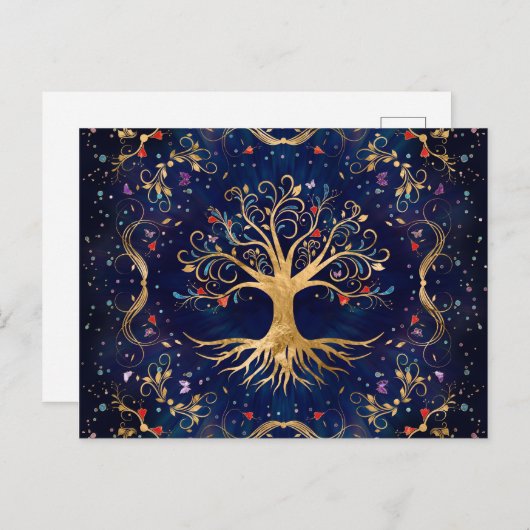 Farbenfroher Baum des Lebens - Yggdrasil Postkarte (Vorne/Hinten)