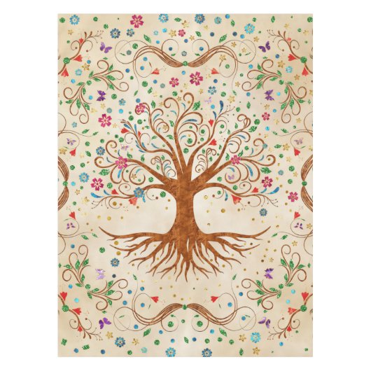 Farbenfroher Baum des Lebens - Yggdrasil Tischdecke (Vorderseite)