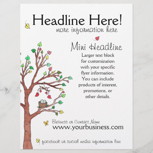 Farbenfroher Baum mit Vogelnest Flyer (Vorne)