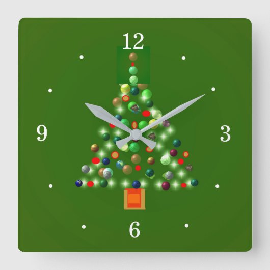 Farbenfroher Baum> Weihnachtsuhren Quadratische Wanduhr (Vorderseite)