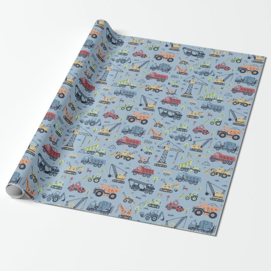 Farbenfroher Bauwagen Geburtstagswrapping Papp Geschenkpapier (Ungerollt)