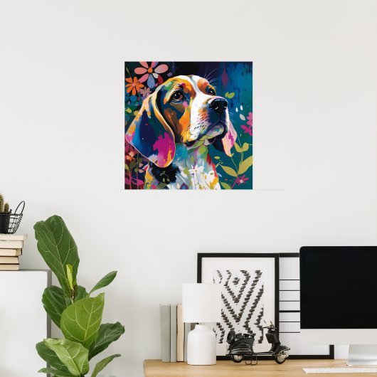 Farbenfroher Beagle Hund Poster (Heimbüro)