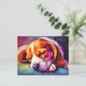 Farbenfroher Beagle Welpe schlafen Postkarte (Stehend Vorderseite)