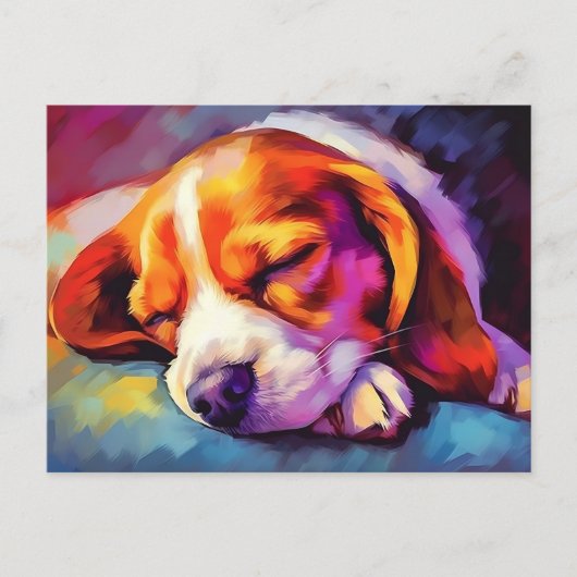 Farbenfroher Beagle Welpe schlafen Postkarte (Vorderseite)