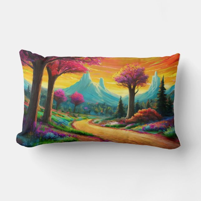 Farbenfroher Bergweg Lendenkissen (Vorderseite)