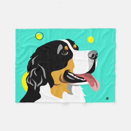 Farbenfroher Berner Hund Fleecedecke (Vorderseite (Horizontal))