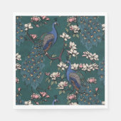 Farbenfroher Blaupfau und Magnolien Aquamarin Serviette (Vorderseite)