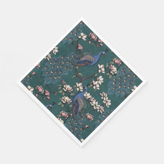 Farbenfroher Blaupfau und Magnolien Aquamarin Serviette (Ecke)
