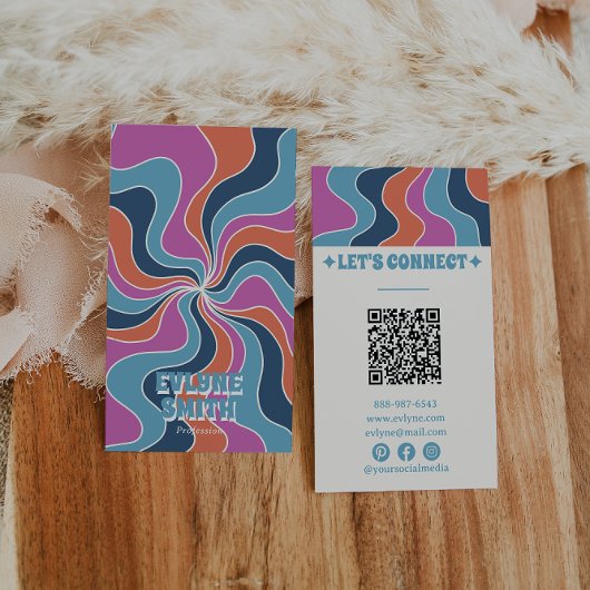 Farbenfroher Blue Pink Orange QR Code Groovy Trend Visitenkarte