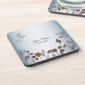Farbenfroher Blumen Garten Blau Glitter Hochzeitsf Getränkeuntersetzer (Linke Seite)