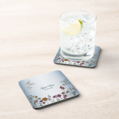 Farbenfroher Blumen Garten Blau Glitter Hochzeitsf Getränkeuntersetzer (Rechte Seite)