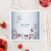 Farbenfroher Blumen Garten Blau Glitter Hochzeitsf Serviette (Beispiel)