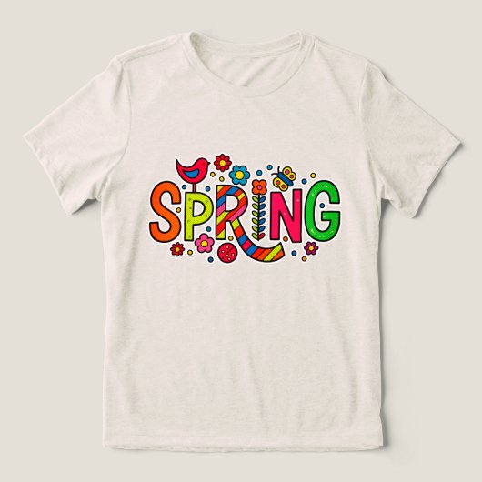 Farbenfroher Blumen- und Vogel-Frühling Tri-Blend Shirt (Design Vorderseite)
