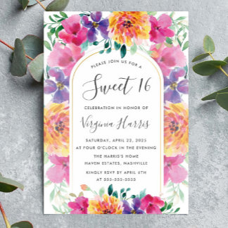 Farbenfroher Blumengarten 16 . Geburtstag 16 Gebur Einladung