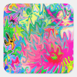 Farbenfroher Blumengarten Abstrakte Collage Quadratischer Aufkleber