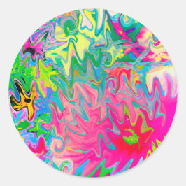 Farbenfroher Blumengarten Abstrakte Collage Runder Aufkleber