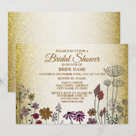 Farbenfroher Blumengarten Gold Glitter Brautparty Einladung