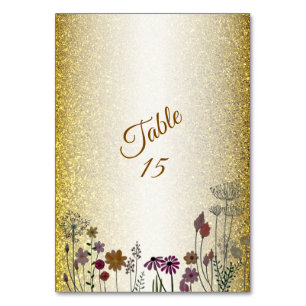 Farbenfroher Blumengarten Gold Glitter Hochzeitsfe Tischnummer