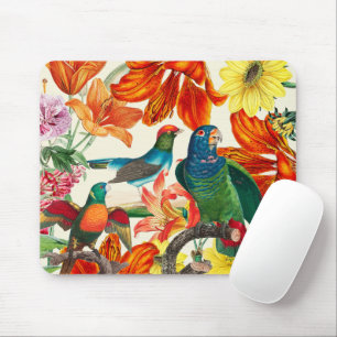 Farbenfroher Blumengarten mit schönen Vögeln Mousepad