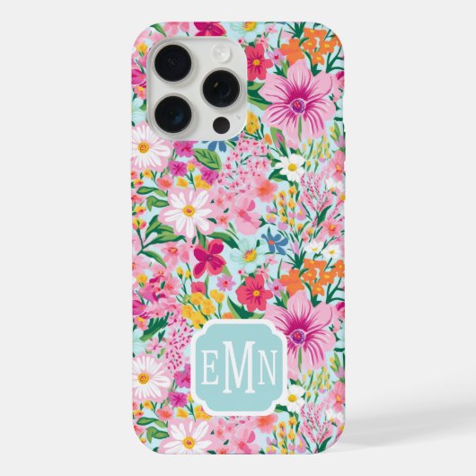 Farbenfroher Blumengarten-Monogramm iPhone Hülle (Rückseite)