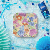 Farbenfroher Blumengarten und Schmetterlinge Pappteller (Party)