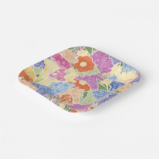 Farbenfroher Blumengarten und Schmetterlinge Pappteller (Gewinkelt)