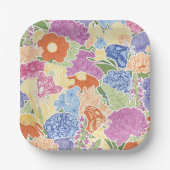 Farbenfroher Blumengarten und Schmetterlinge Pappteller (Vorderseite)