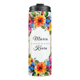 Farbenfroher Blumenkranz für die Hochzeit Thermosbecher