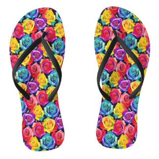 Farbenfroher Blumenprint, Wasserfarben-Rosen Badesandalen
