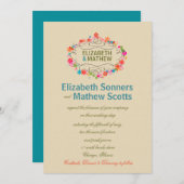 Farbenfroher Blumenrahmen - Einladung zur Hochzeit (Vorne/Hinten)