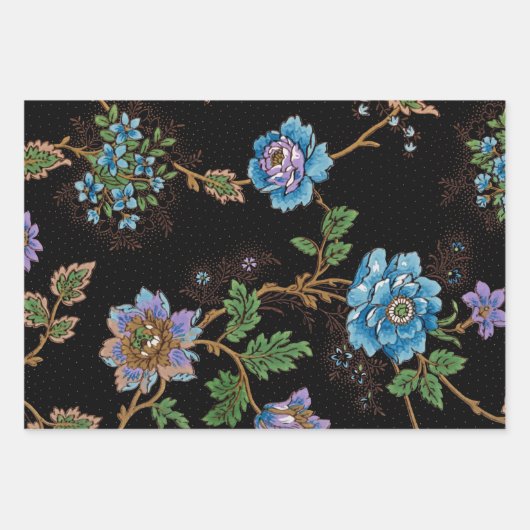 Farbenfroher, blumenschwarzer, weißer und blauer H Geschenkpapier Set (Vorderseite 3)