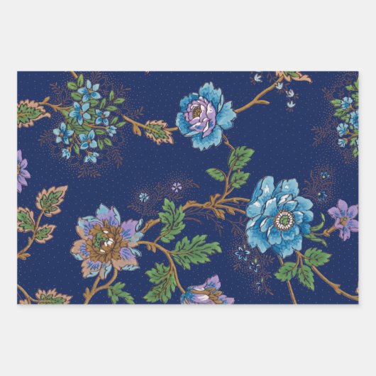 Farbenfroher, blumenschwarzer, weißer und blauer H Geschenkpapier Set (Vorderseite)