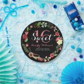 Farbenfroher Blumenstrauß auf Schwarz Süß 16 Pappteller (Party)