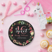 Farbenfroher Blumenstrauß auf Schwarz Süß 16 Pappteller (Party)