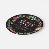 Farbenfroher Blumenstrauß auf Schwarz Süß 16 Pappteller (Schrägansicht)