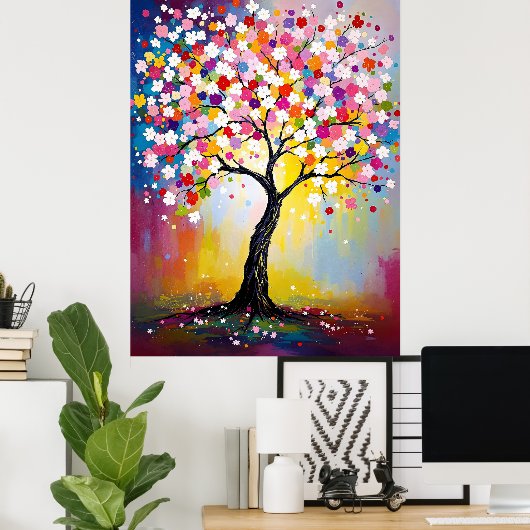 Farbenfroher Blütenbaum Poster (Heimbüro)