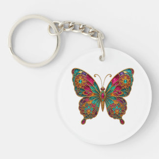 Farbenfroher Boho-Mandala-Schmetterling-Acryl-Schl Schlüsselanhänger
