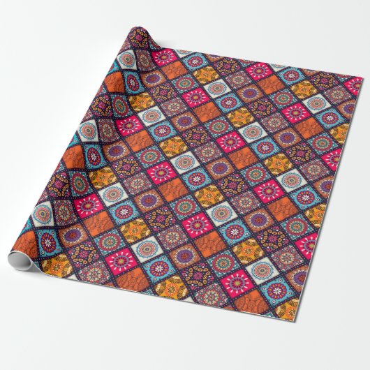farbenfroher Boho-Stil Geschenkpapier (Ungerollt)