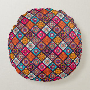 farbenfroher Boho-Stil Rundes Kissen